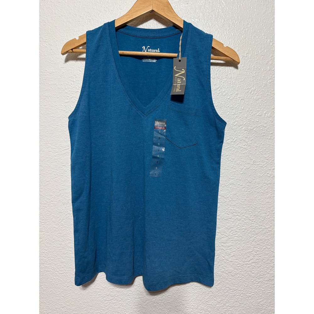 Natural Reflections Womens Blue V-Neck Pocket Tank Top Size S New With Tags